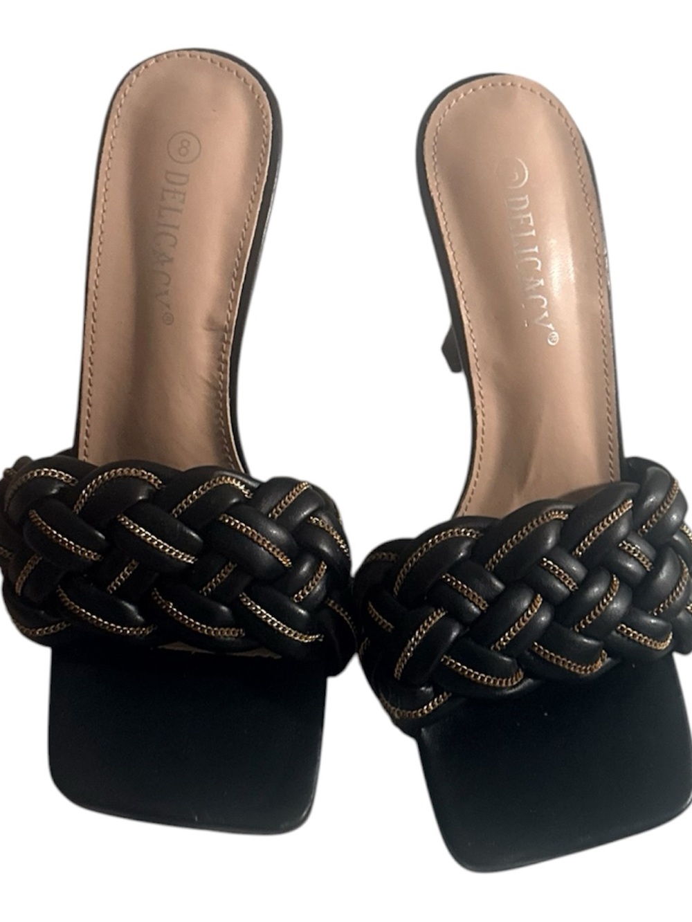 Delicious Black Braided Slide Mules with Gold Accent